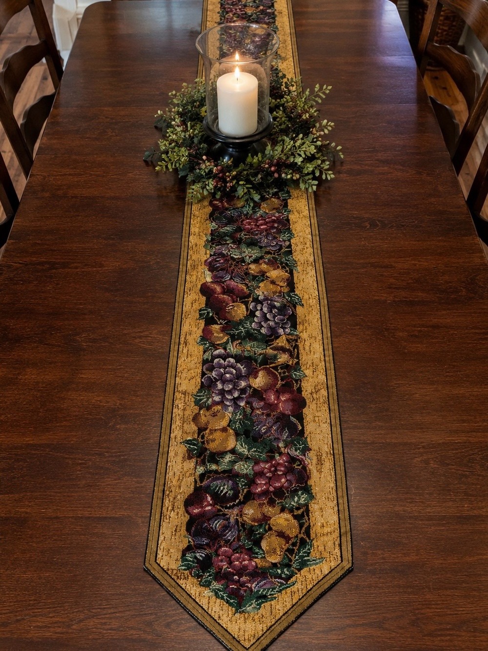 Vintage Jacquard Woven Tapestry Table Runner Harvest Fruit Vineyard Tuscan 90x13